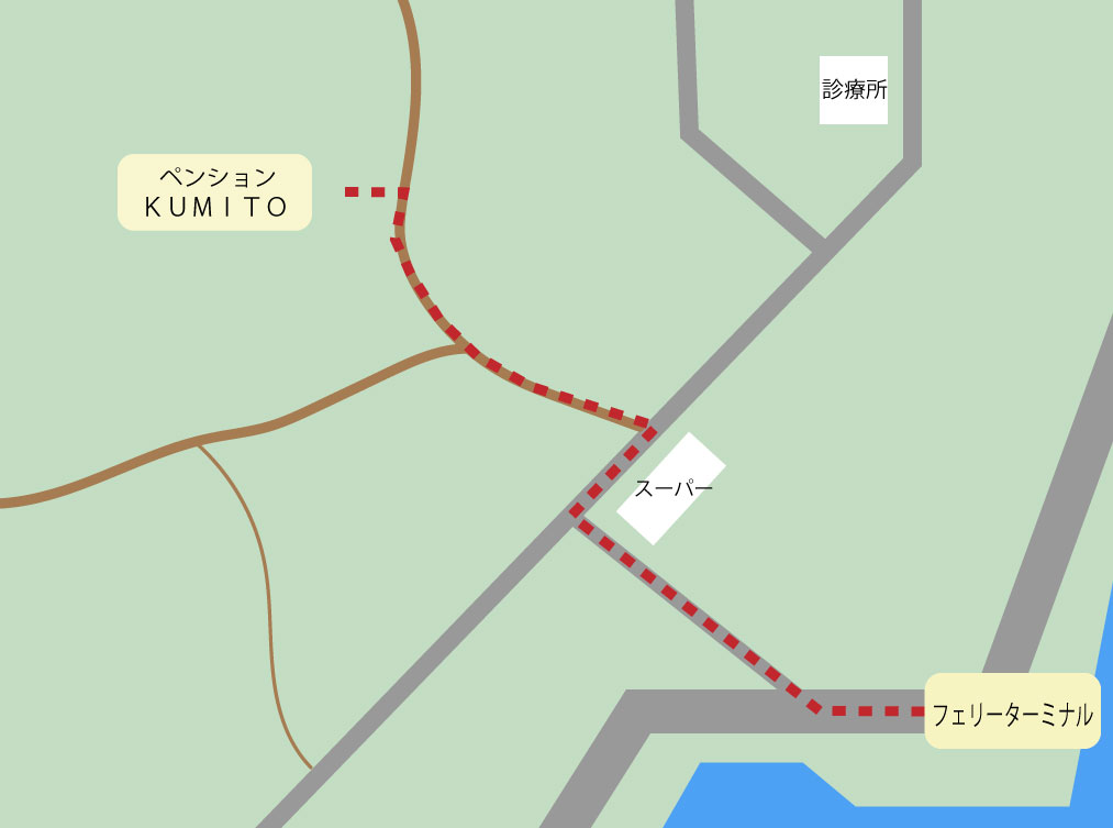船着き場からペンションまでの地図